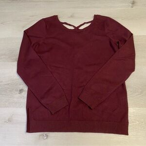 Hippie Rose Lightweight Crisscross Back Sweater, Burgundy, Size Small